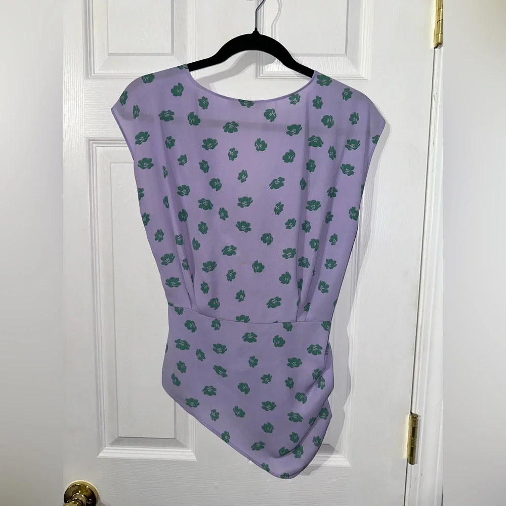 WAYF Purple Asymmetrical Wrap Blouse Cap Sleeve (XS) - Picture 14 of 16